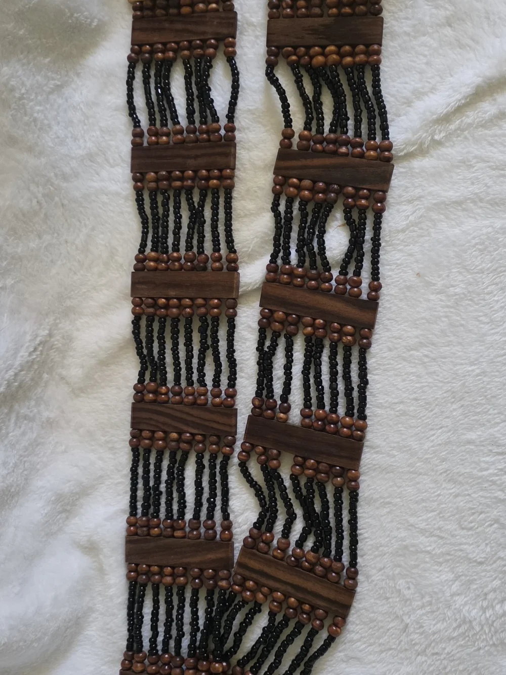 Vintage Boho Multi-Strand Wood Bead Stretch Belt – Statement Waist Belt